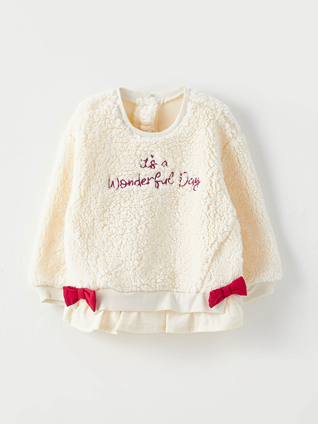 Ekru Bisiklet Yaka Uzun Kollu Nakış Detaylı Kız Bebek Sweatshirt ve Tayt 2'li Takım-1