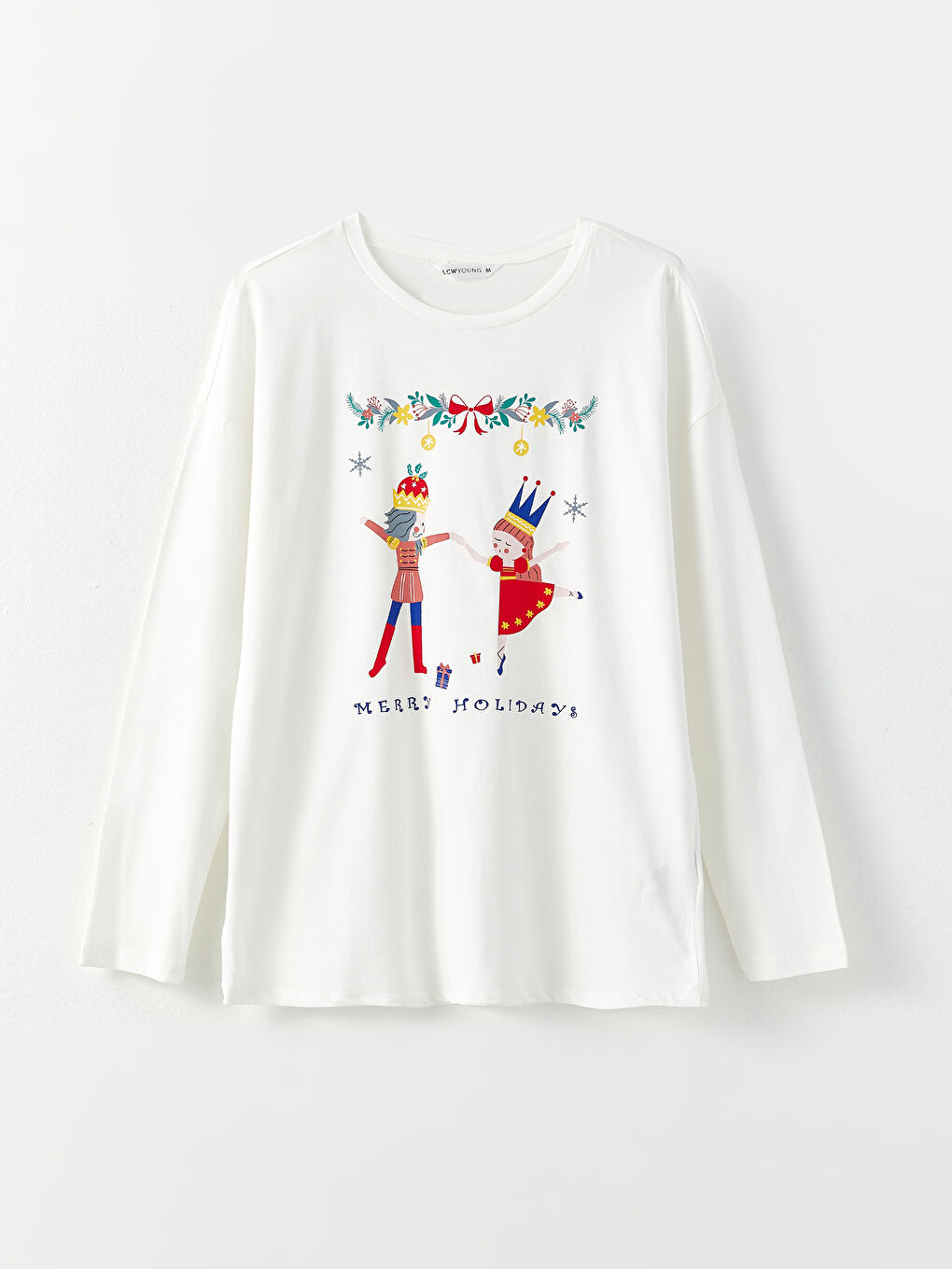 әйелдерге арналған жаңа жылдық тақырыптағы ұзын жеңді дөңгелек жағалы мақта пижама жинағы-6