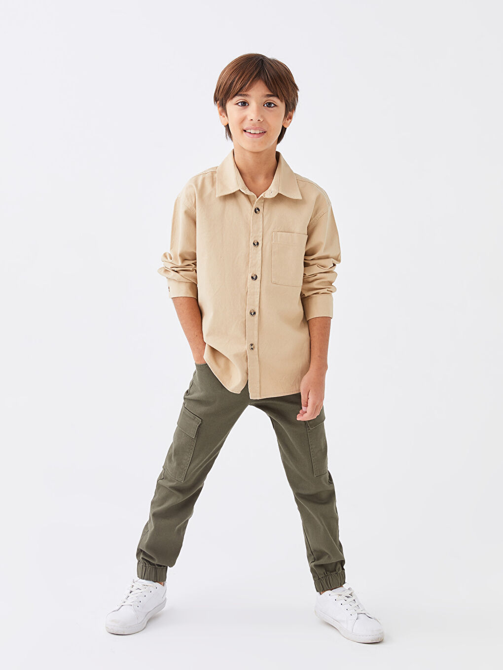 Haki Beli Lastikli Erkek Çocuk Kargo Pantolon