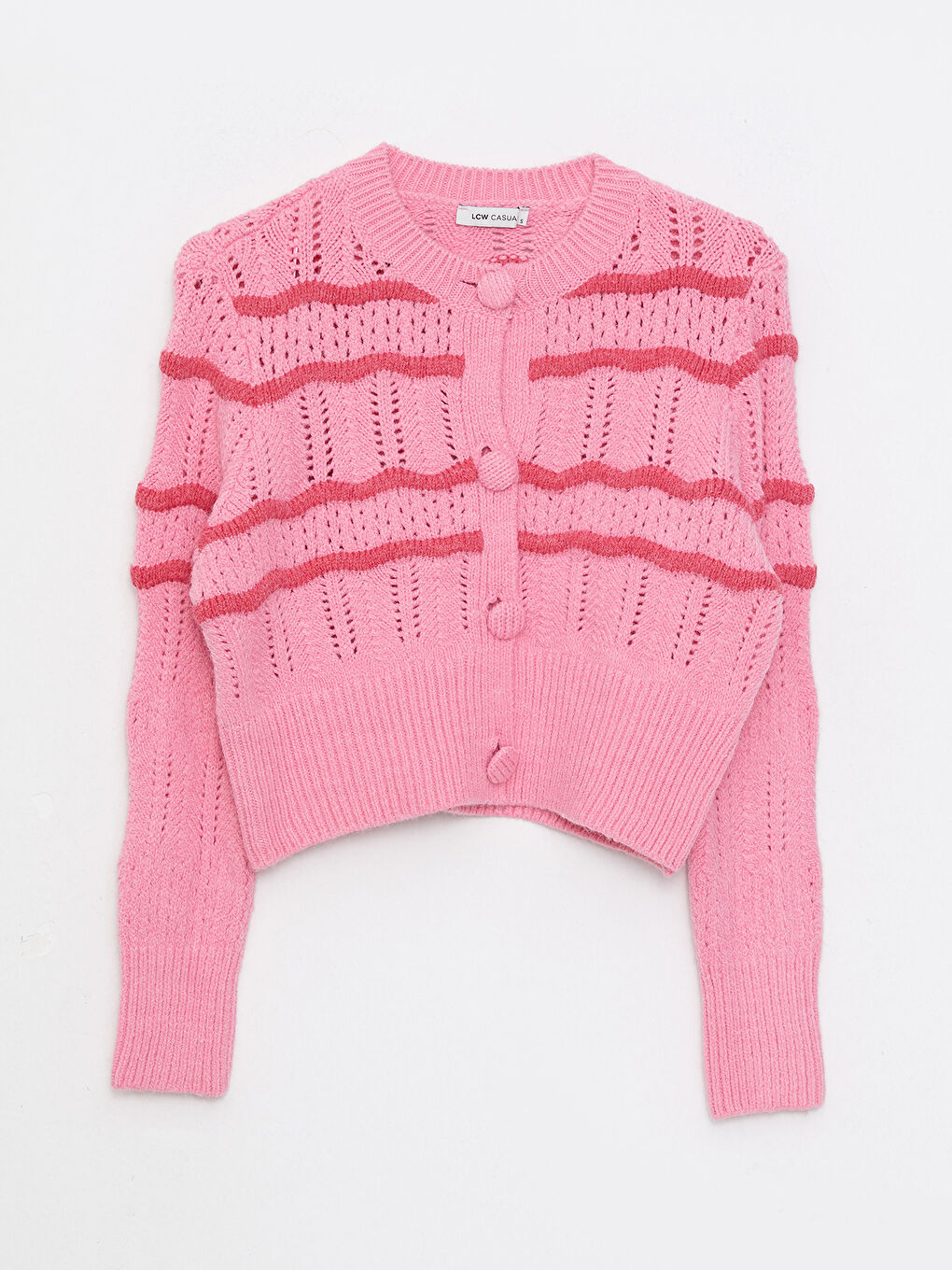 Crew Neck Patterned Long Sleeve Women's Knitwear Cardigan-5