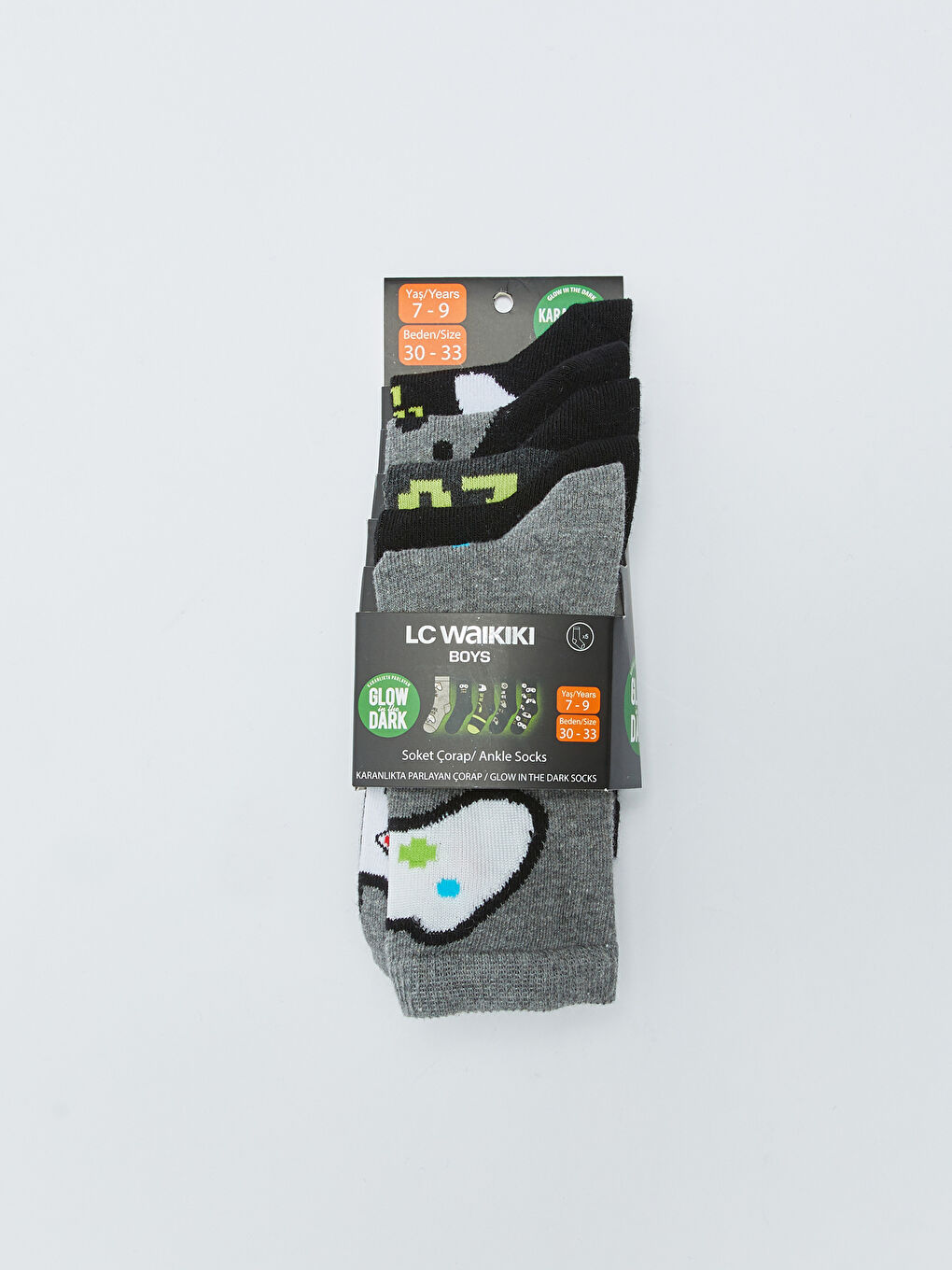Karışık Karanlıkta Parlayan Desenli Erkek Çocuk Soket Çorap 5'li-3
