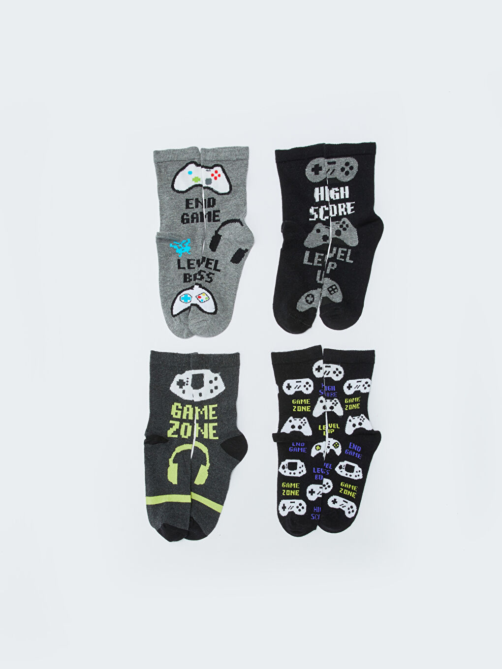 Karışık Karanlıkta Parlayan Desenli Erkek Çocuk Soket Çorap 5'li-4