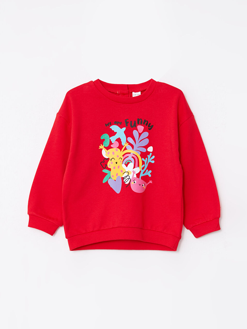 Kırmızı Bisiklet Yaka Uzun Kollu Baskılı Kız Bebek Sweatshirt ve Eşofman Alt 2'li Takım-1