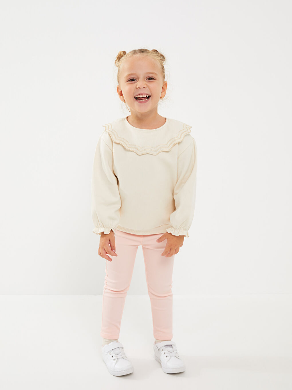 Pembe Beli Lastikli Kız Bebek Pantolon