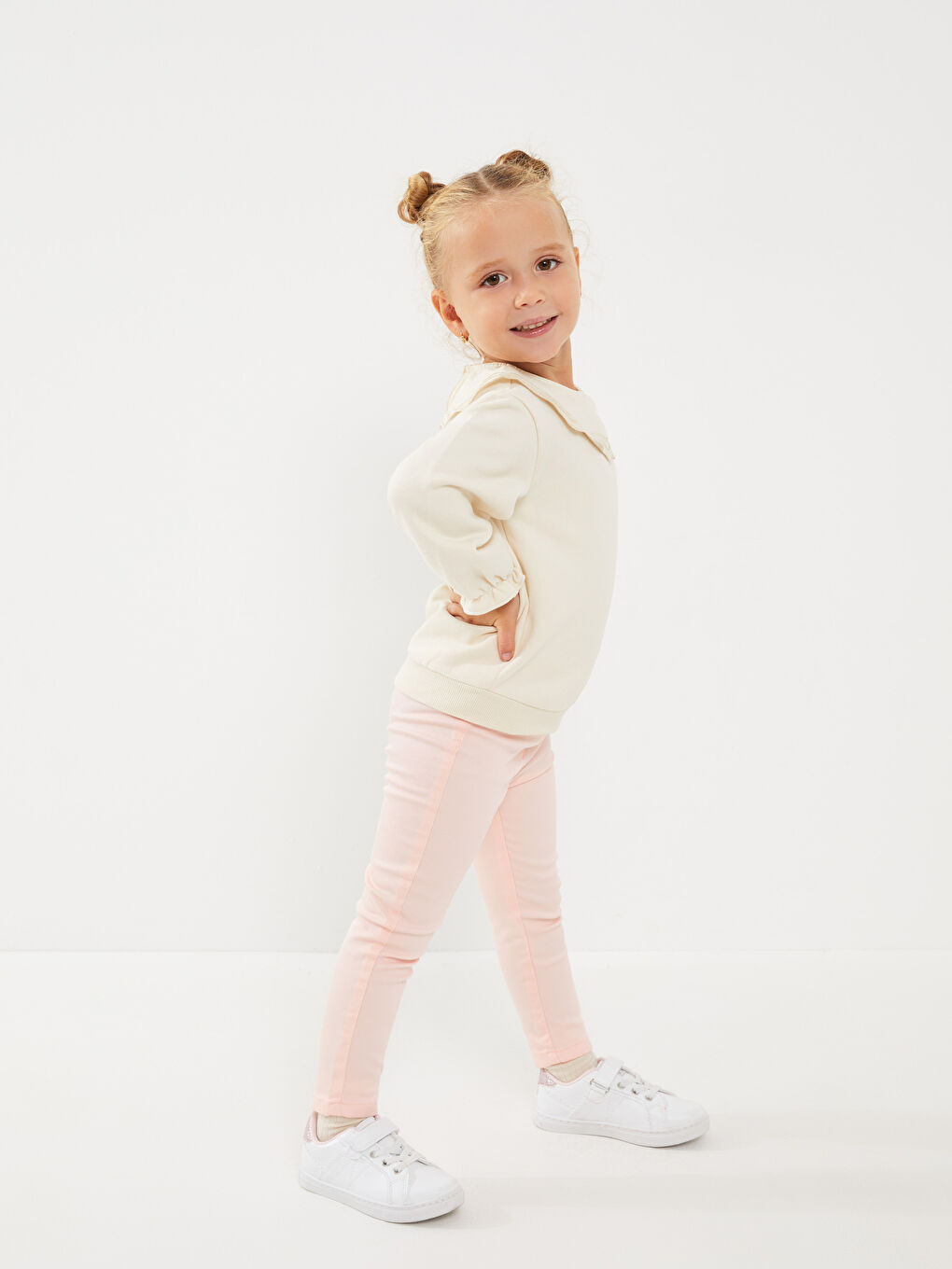 Pembe Beli Lastikli Kız Bebek Pantolon-1