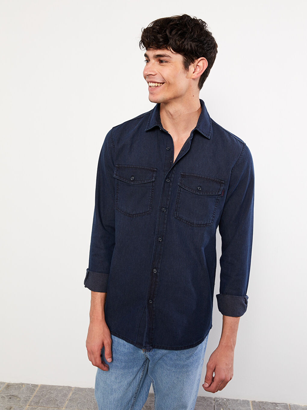 Regular Fit Long Sleeve Men's Denim Shirt-1