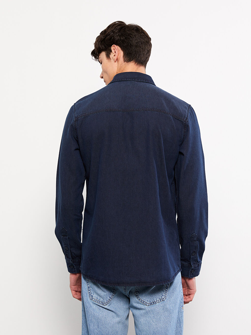 Regular Fit Long Sleeve Men's Denim Shirt-4