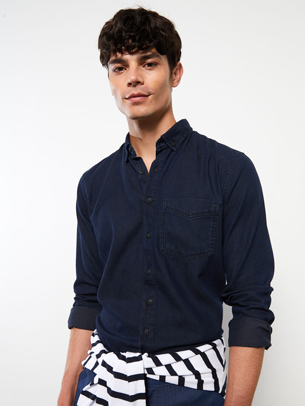 Regular Fit Long Sleeve Men's Denim Shirt