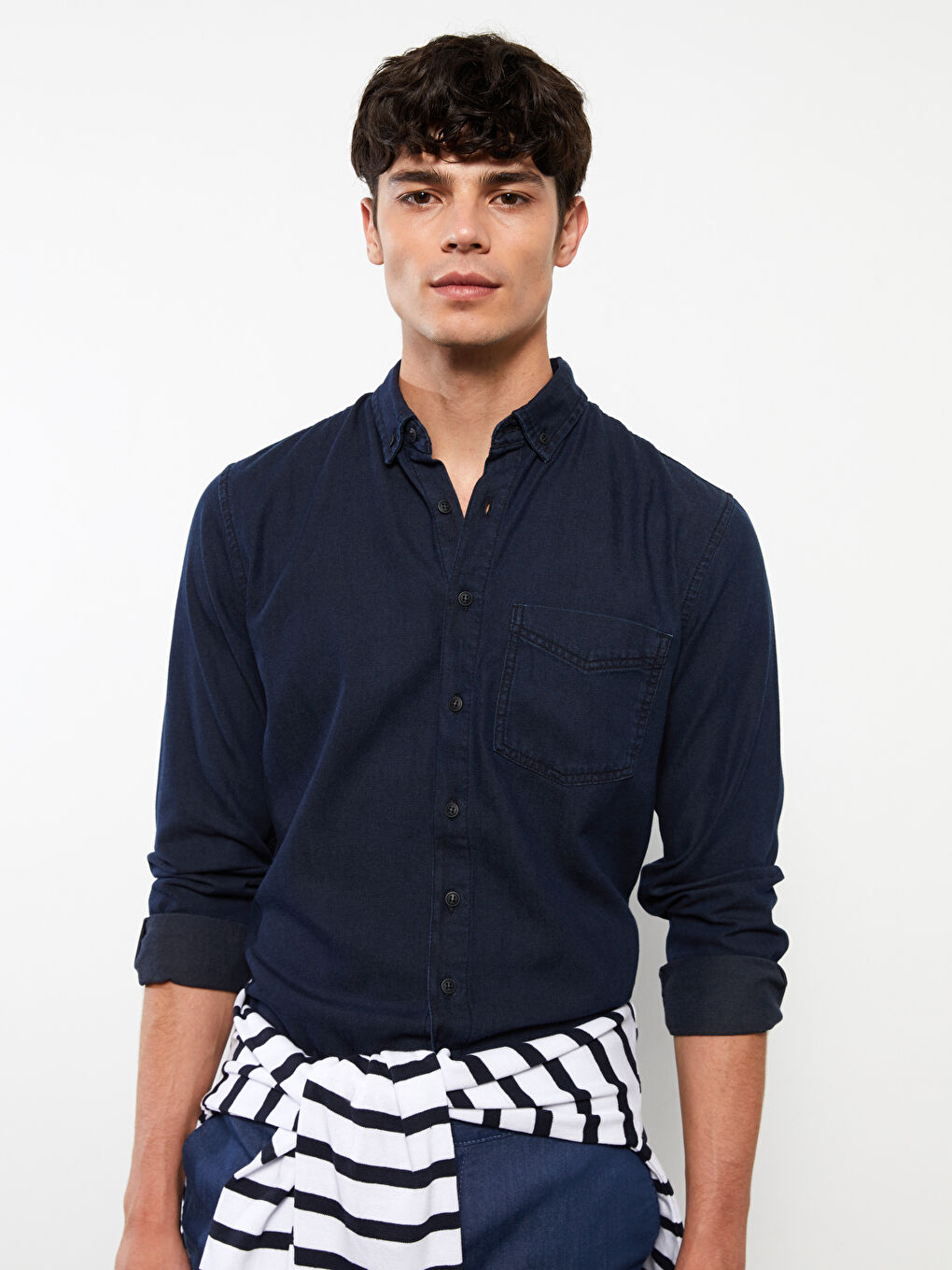 Regular Fit Long Sleeve Men's Denim Shirt-2