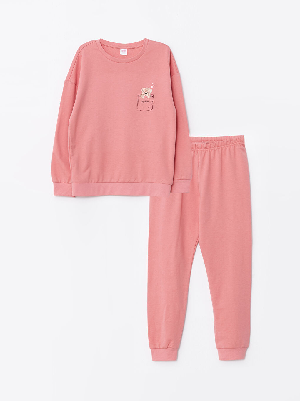 Crew Neck Printed Long Sleeve Girls' Sweatshirt and Trousers
