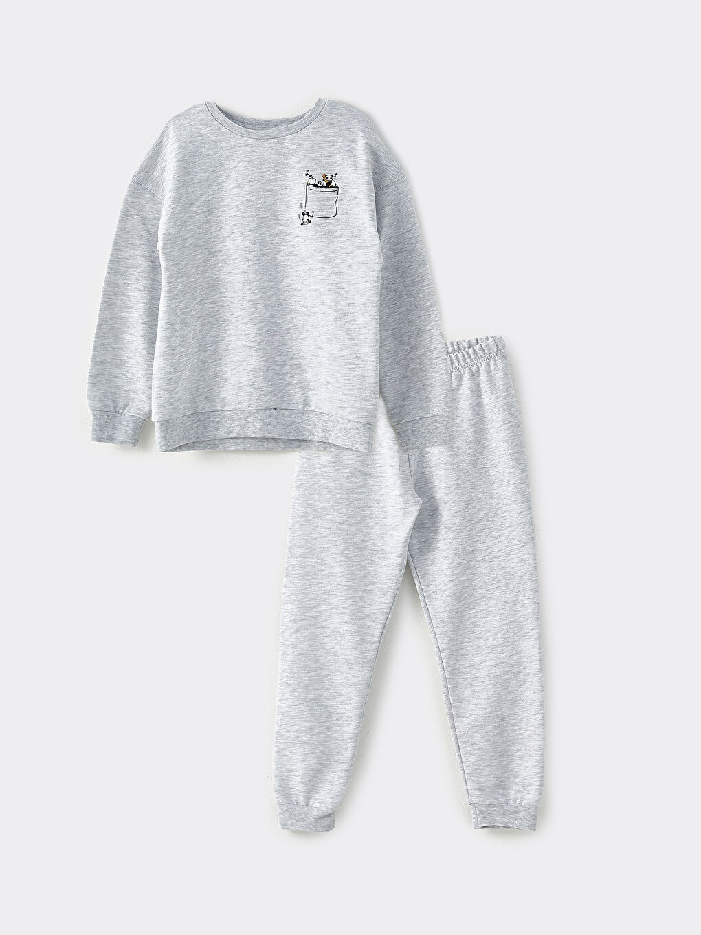 Crew Neck Printed Long Sleeve Girls' Pyjama Set