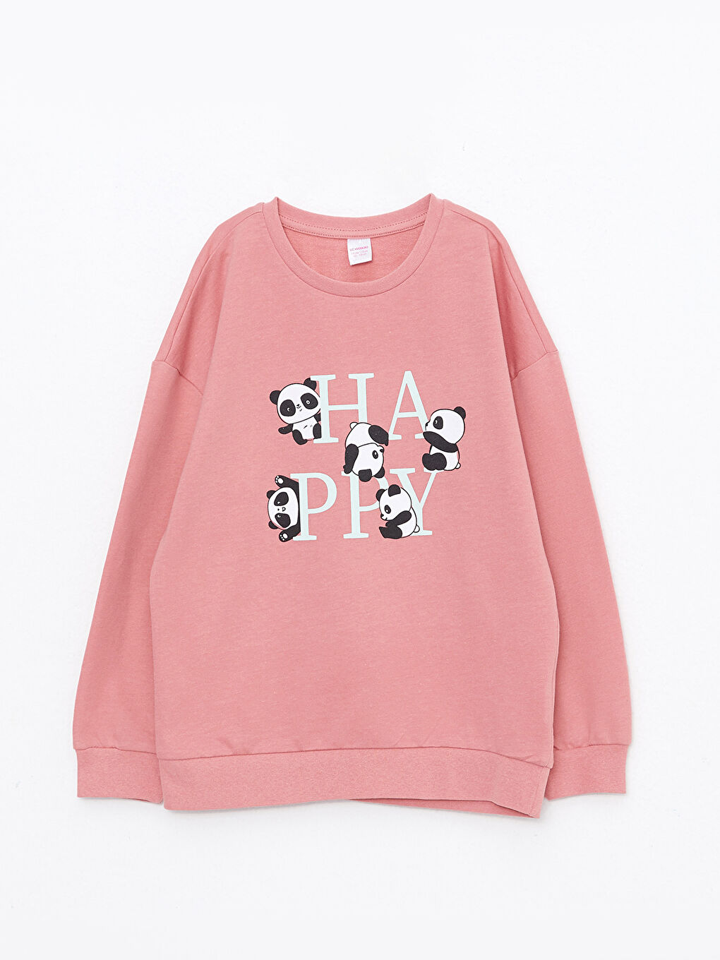 سويتشيرت بياقة دائرية مطبوع كم طويل وبنطلون رياضي للبنات-1