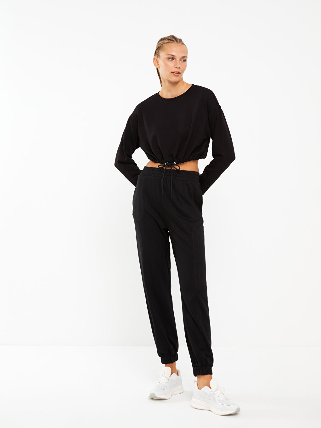 Women's Elasticated Waist Plain Jogger Sweatpants-1