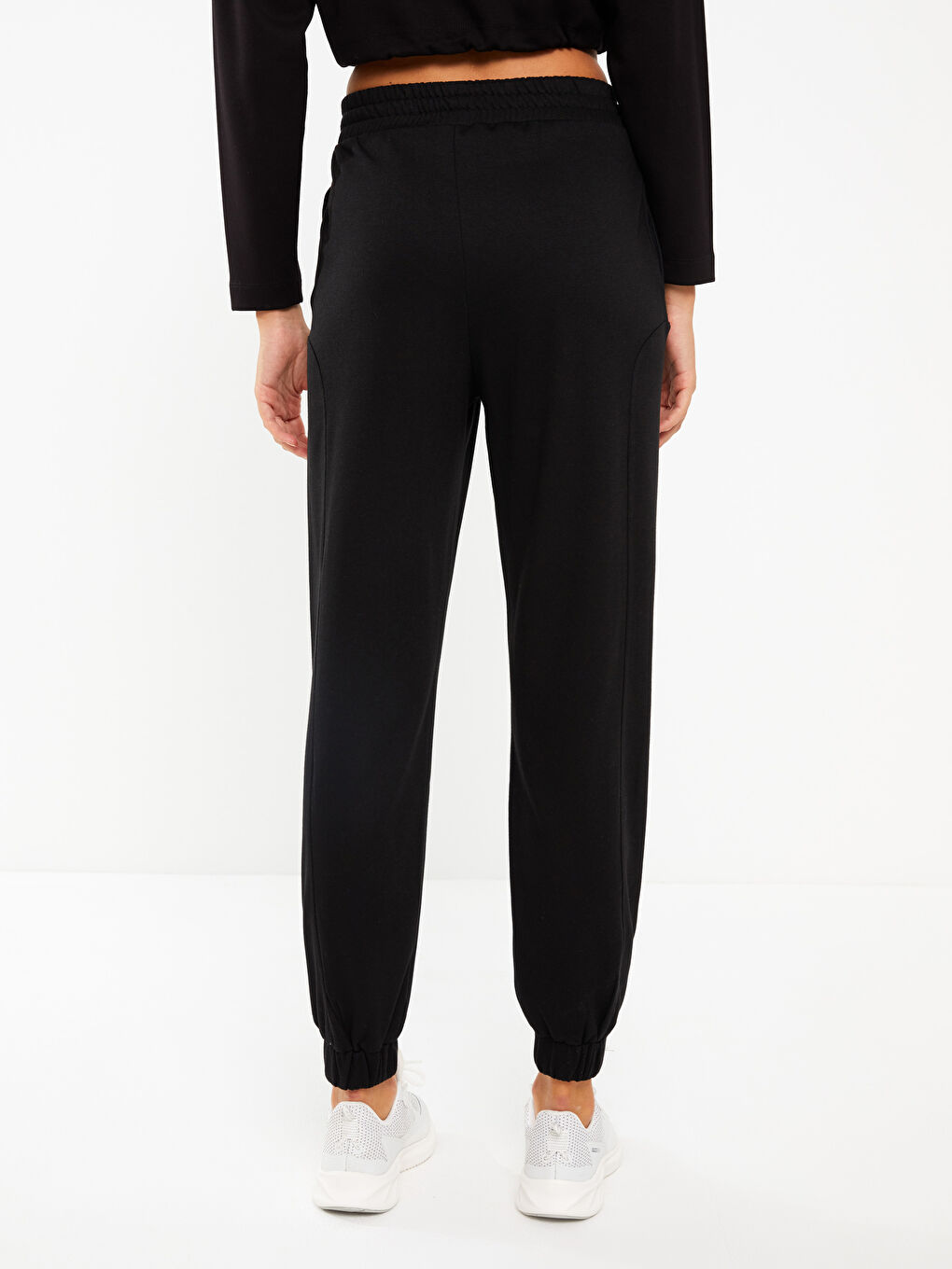 Women's Elasticated Waist Plain Jogger Sweatpants-4