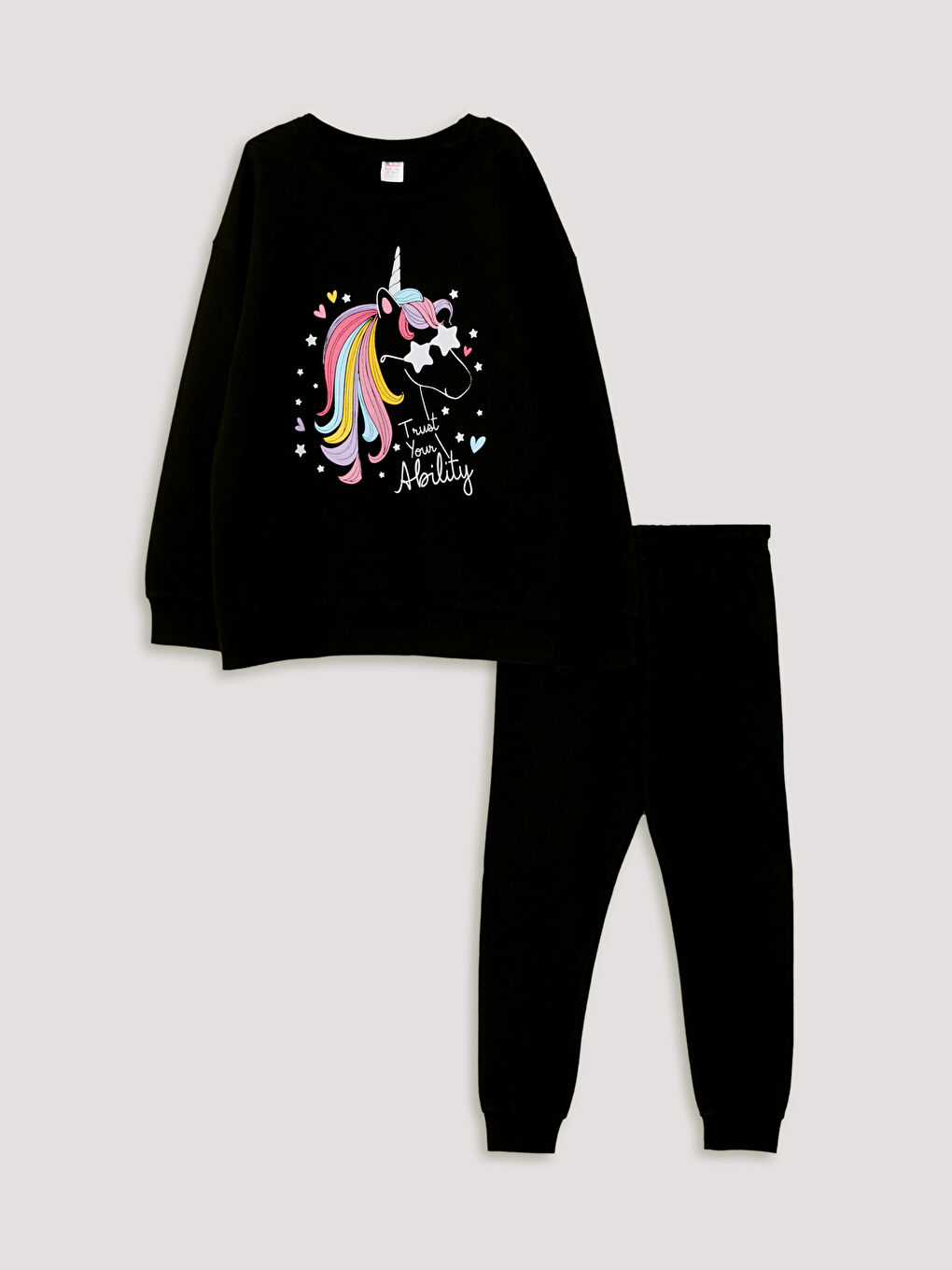 LCW ECO Crew Neck Printed Long Sleeve Girls' Pyjama Set -W2GA56Z4-CVL