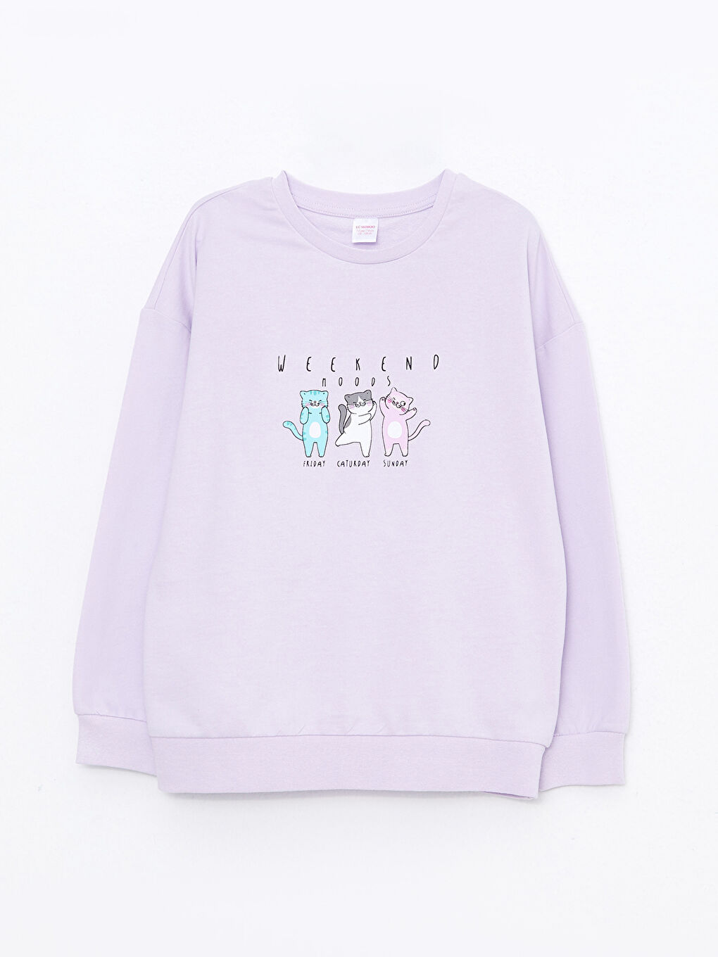 طقم بيجامة للبنات ياقة دائرية كم طويل مطبوع-1