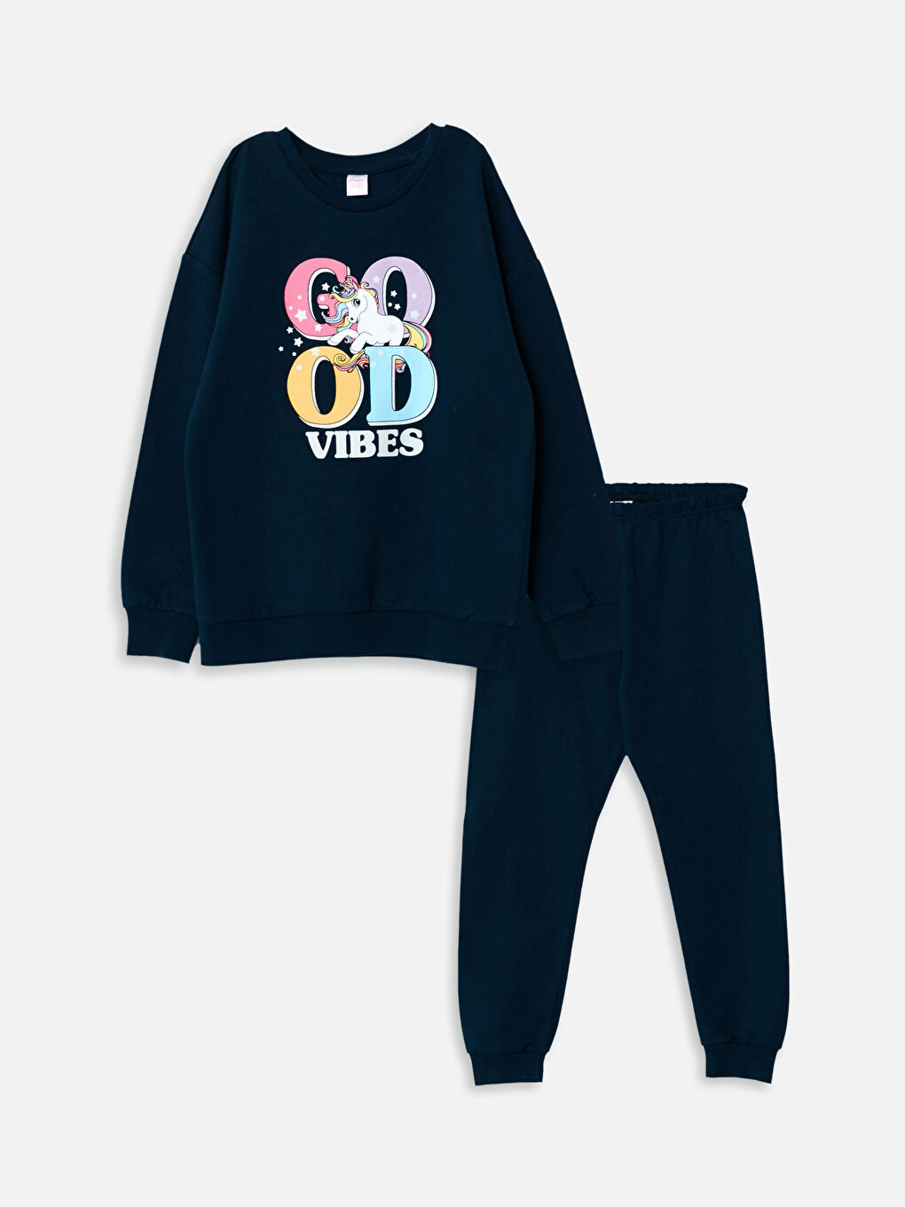 LCW ECO Crew Neck Printed Long Sleeve Girls' Pyjama Set -W2GA56Z4-SP7