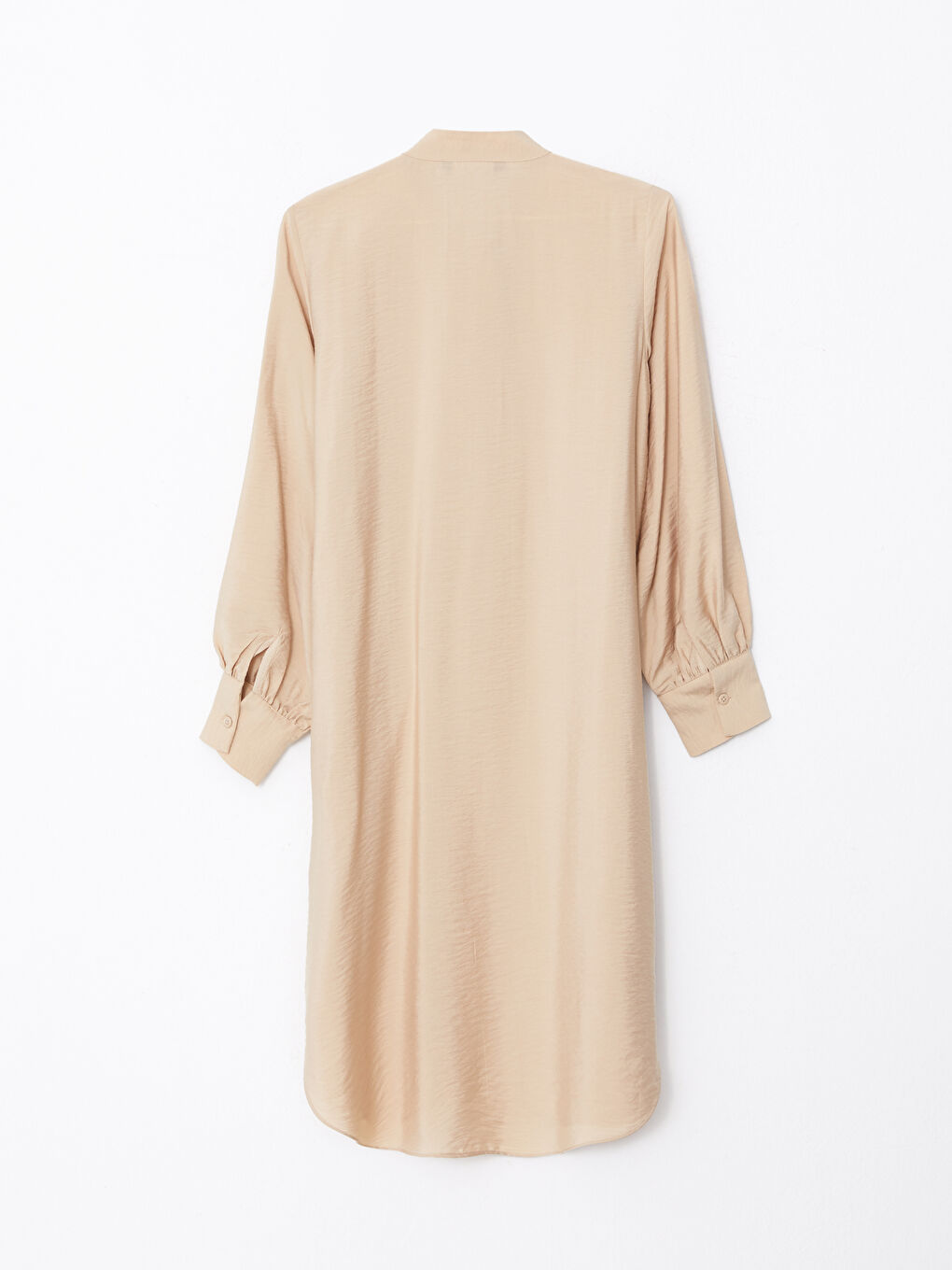 Bej Düz Uzun Kollu Kadın Gömlek Tunik-6