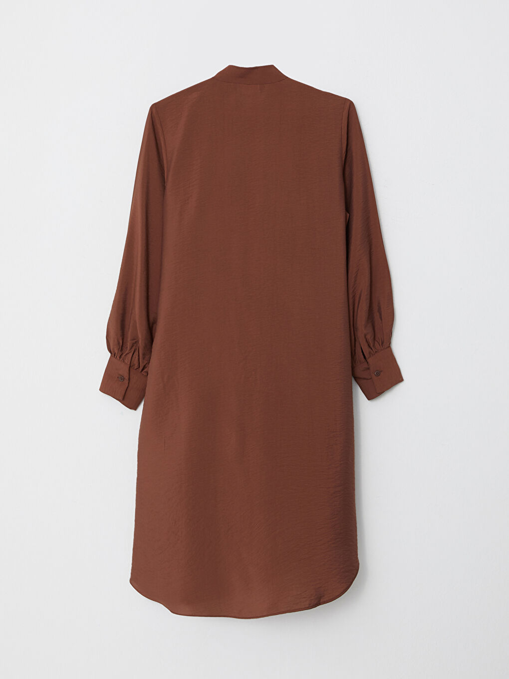 Kahverengi Düz Uzun Kollu Kadın Gömlek Tunik-5