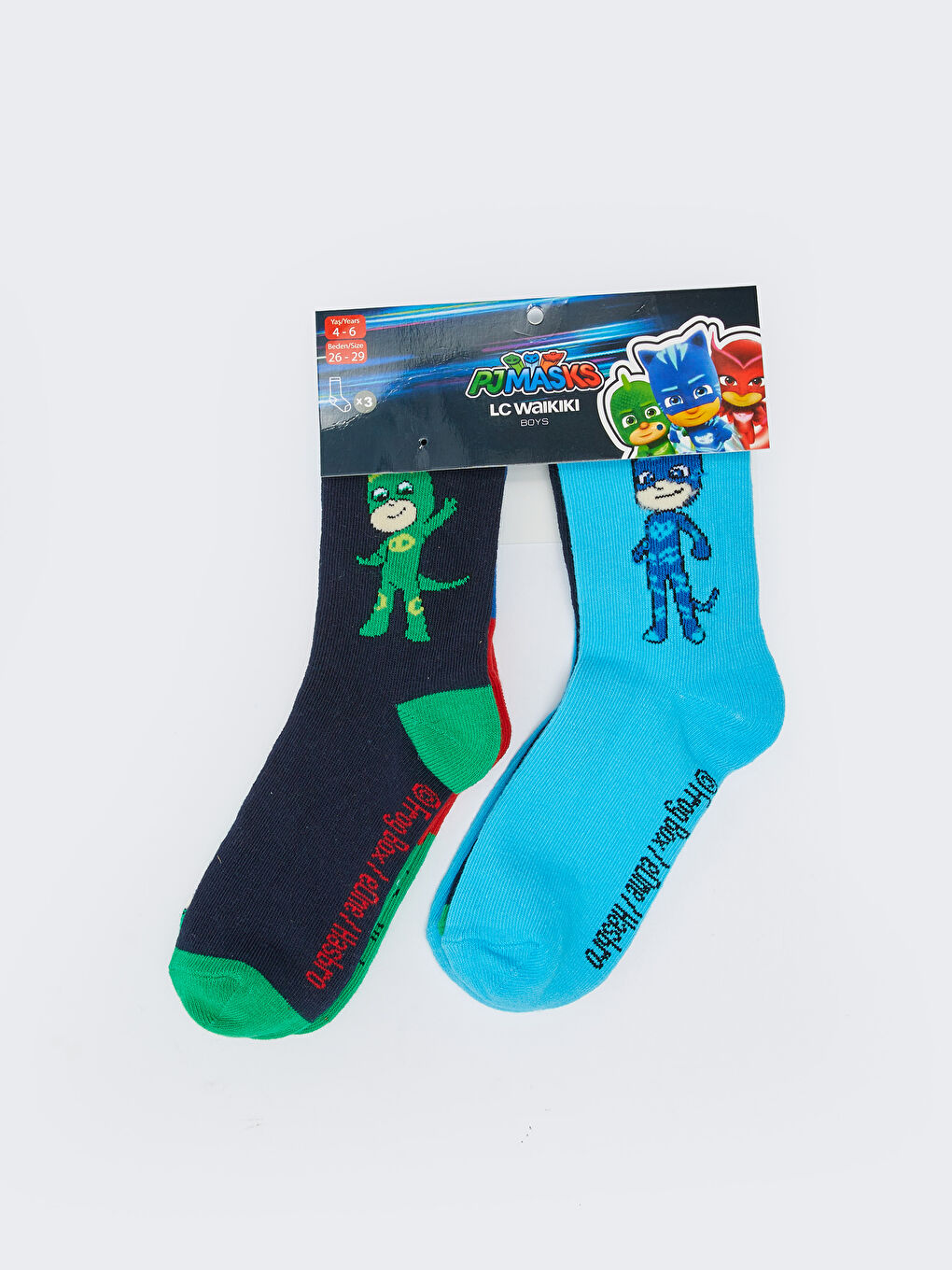 Karışık Pijamaskeliler Desenli Erkek Çocuk Soket Çorap 3'lü-1