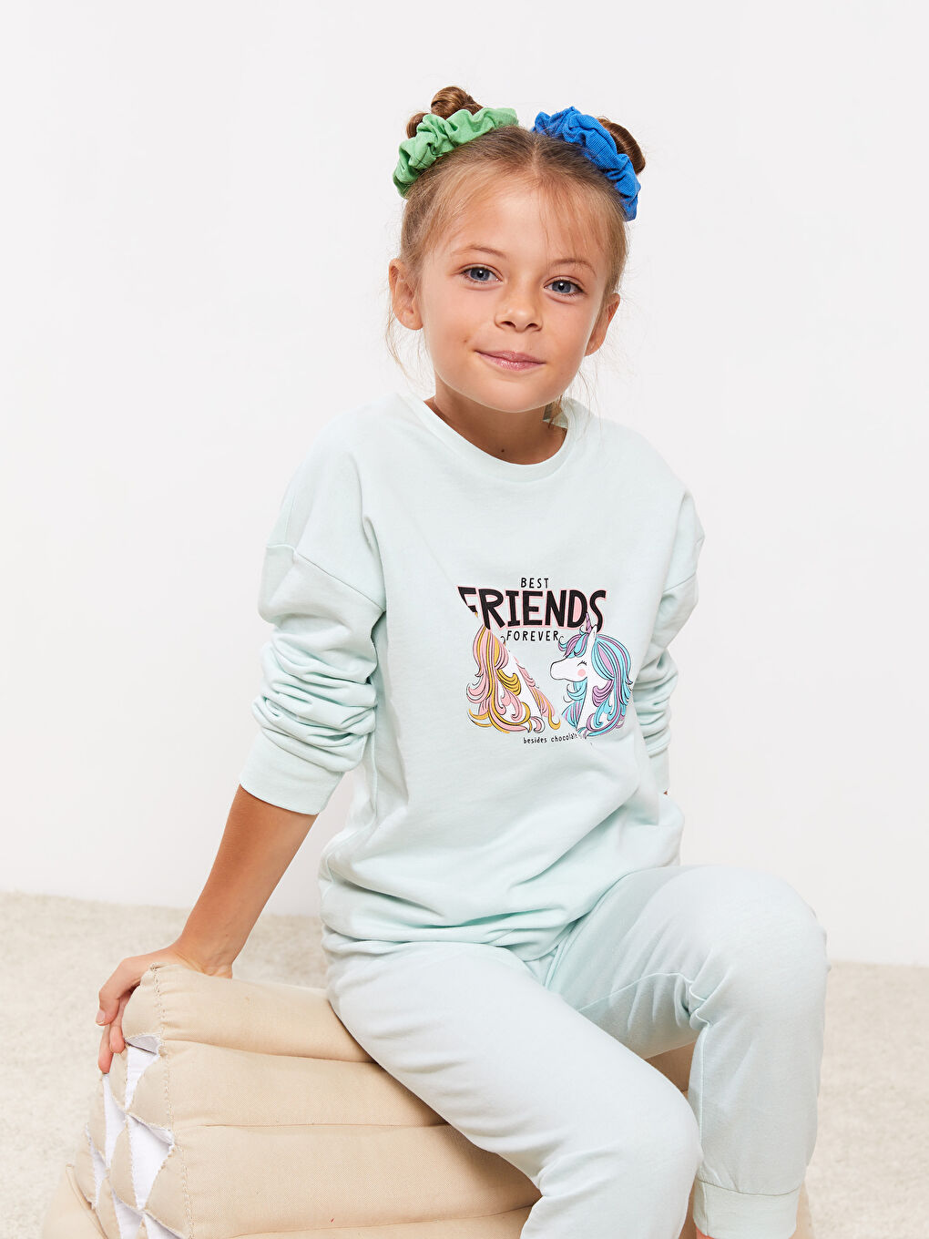 Crew Neck Printed Long Sleeve Girls' Pyjama Set