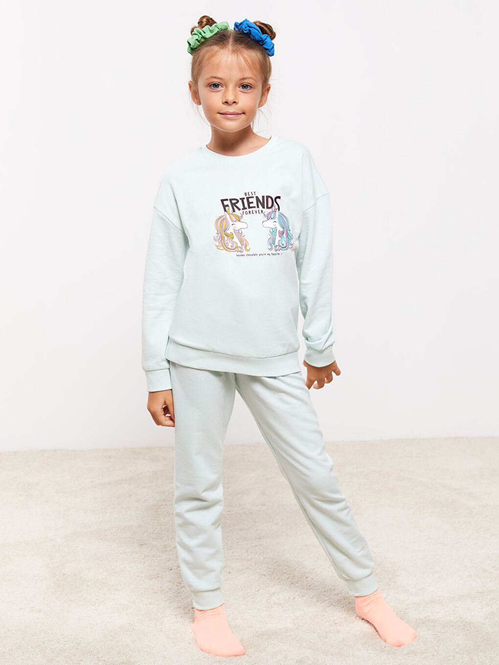 Crew Neck Printed Long Sleeve Girls' Pyjama Set-2