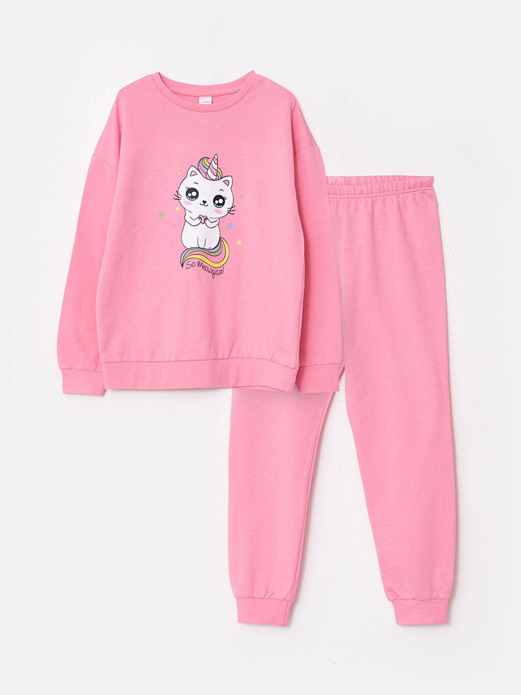 Crew Neck Printed Long Sleeve Girls' Pyjama Set