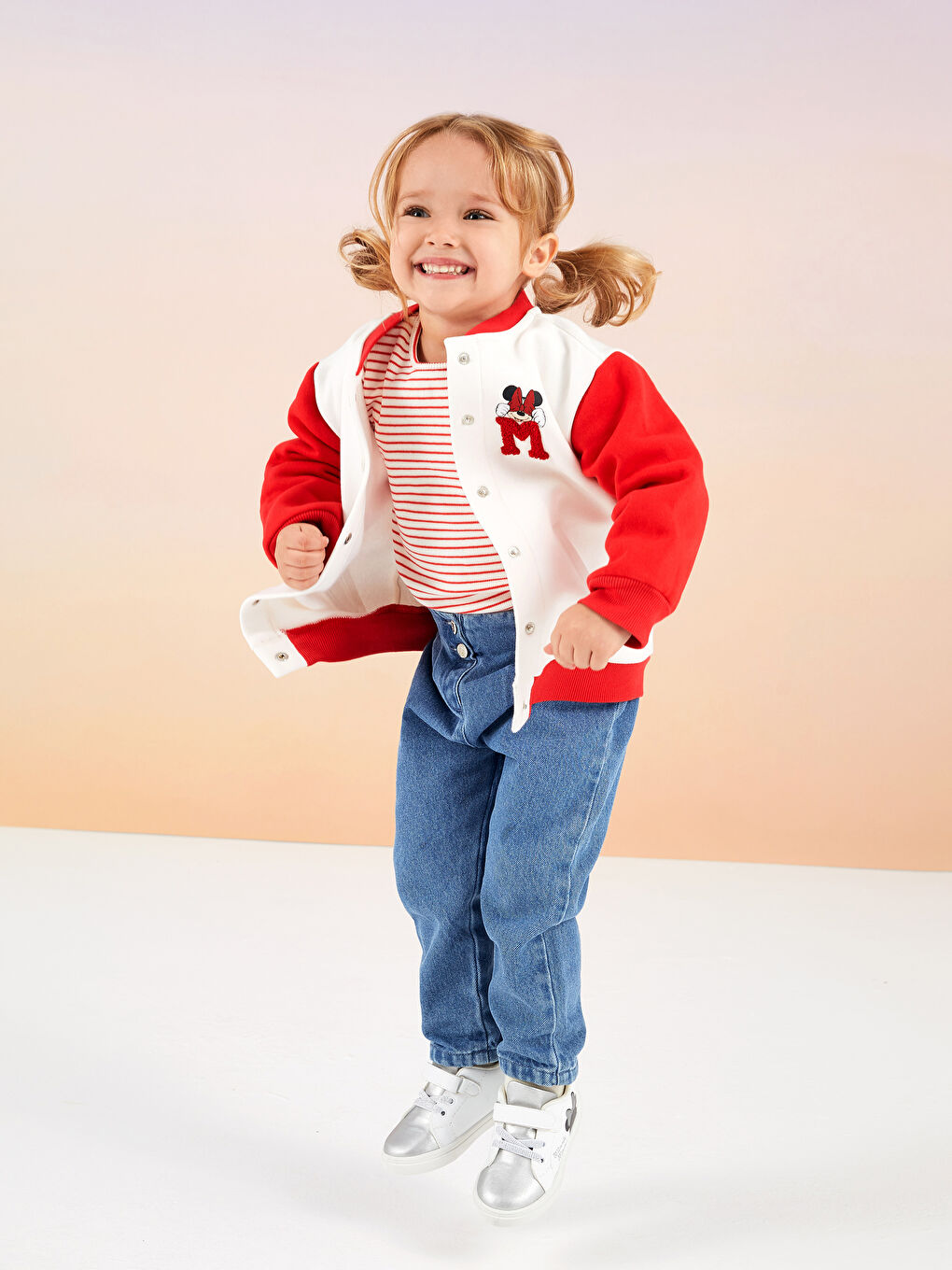 Veste Bomber Bébé Fille Minnie Mouse Imprimée Manches Longues Col Université
