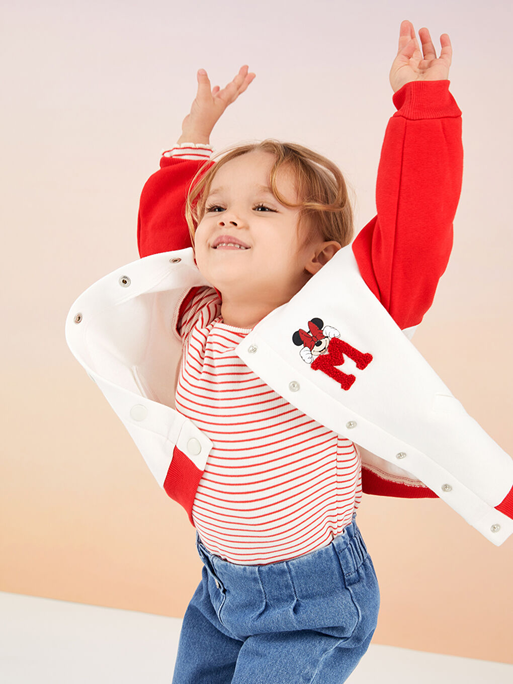 Veste Bomber Bébé Fille Minnie Mouse Imprimée Manches Longues Col Université-1