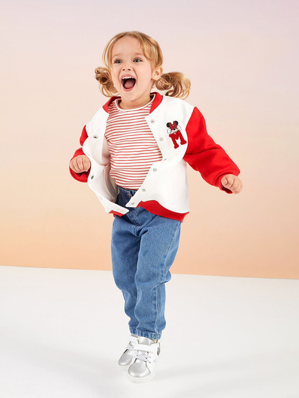 Veste Bomber Bébé Fille Minnie Mouse Imprimée Manches Longues Col Université-2