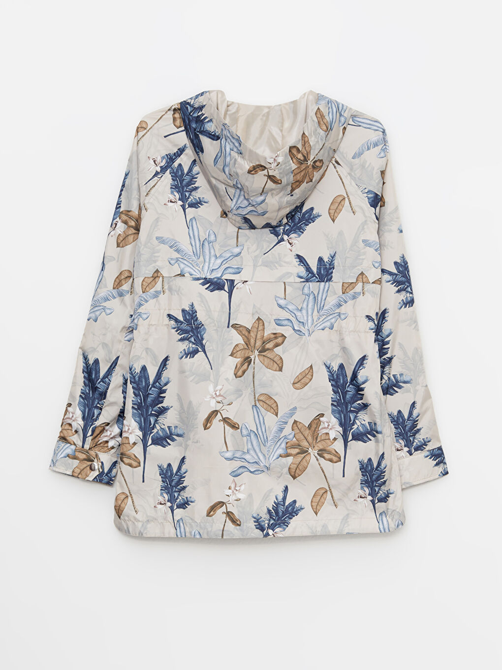 Bej Kapüşonlu Desenli Kadın Yağmurluk-8