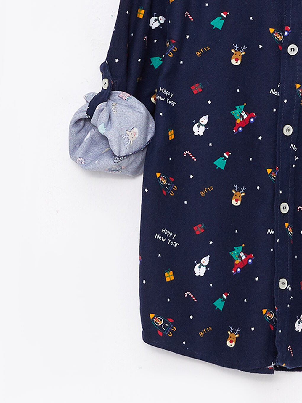 Kırmızı Yılbaşı Temalı Uzun Kollu Erkek Çocuk Gömlek-2