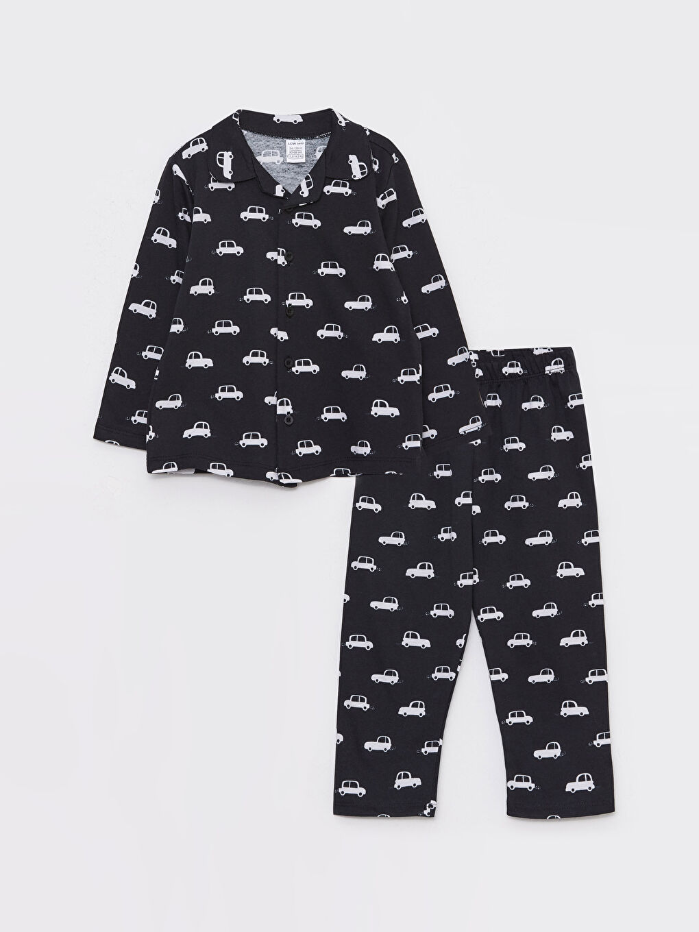 LCW baby Siyah Polo Yaka Uzun Kollu Baskılı Erkek Bebek Pijama Takım