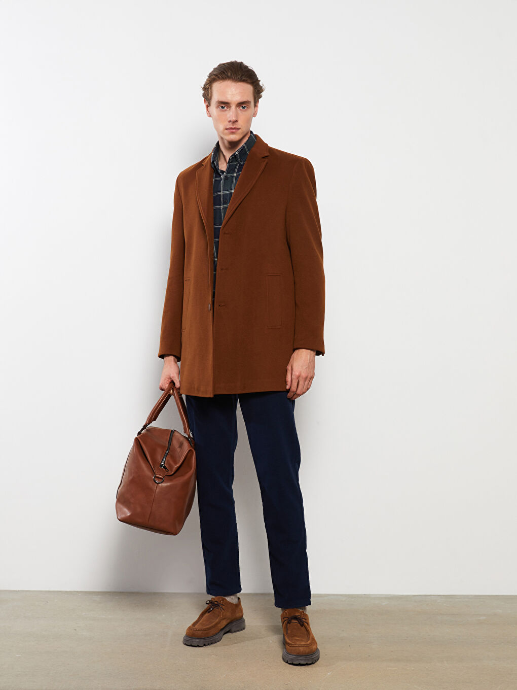 Turuncu Slim Fit Ceket Yaka Erkek Kaşe Kaban-1