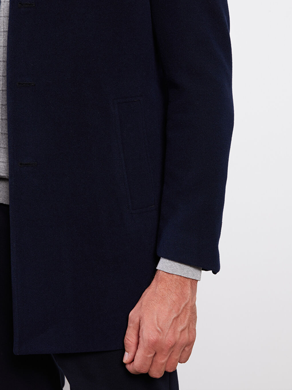 Lacivert Slim Fit Ceket Yaka Erkek Kaşe Kaban-3