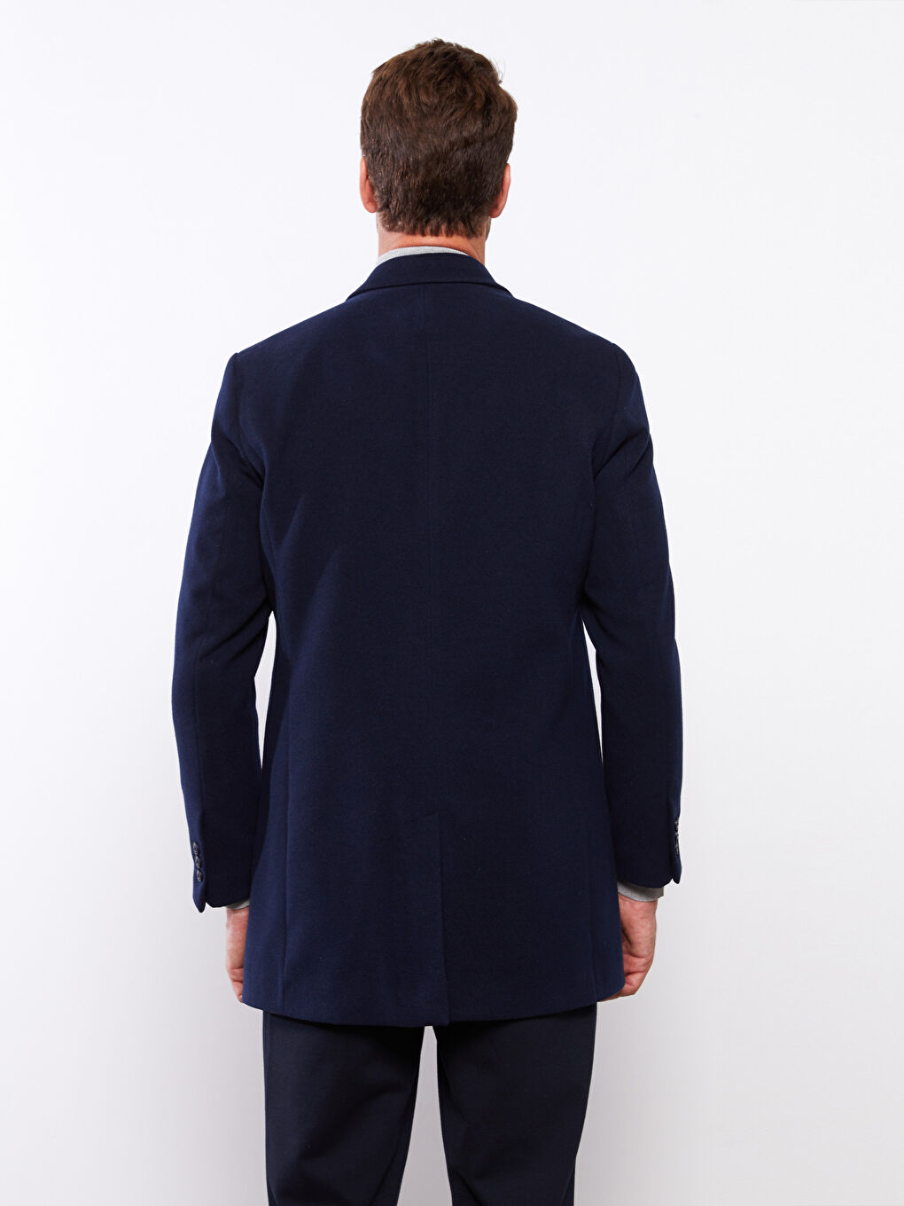 Lacivert Slim Fit Ceket Yaka Erkek Kaşe Kaban-4