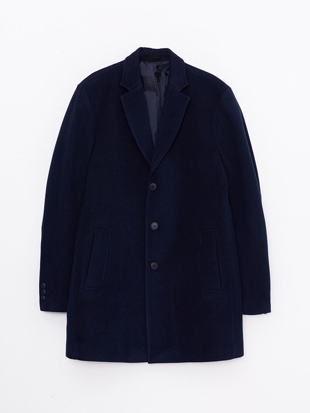 Lacivert Slim Fit Ceket Yaka Erkek Kaşe Kaban-5