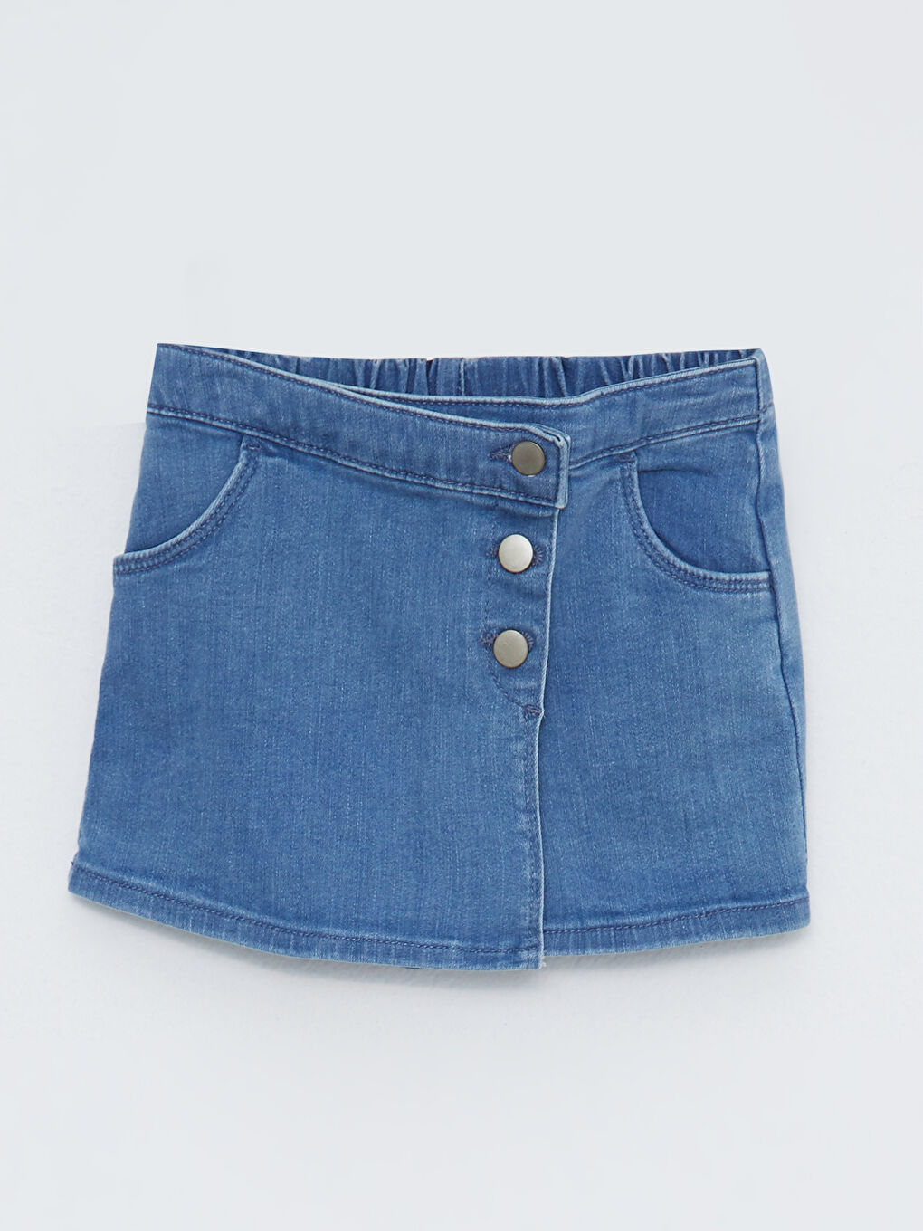 İndigo Beli Lastikli Basic Kız Bebek Jean Şort Etek