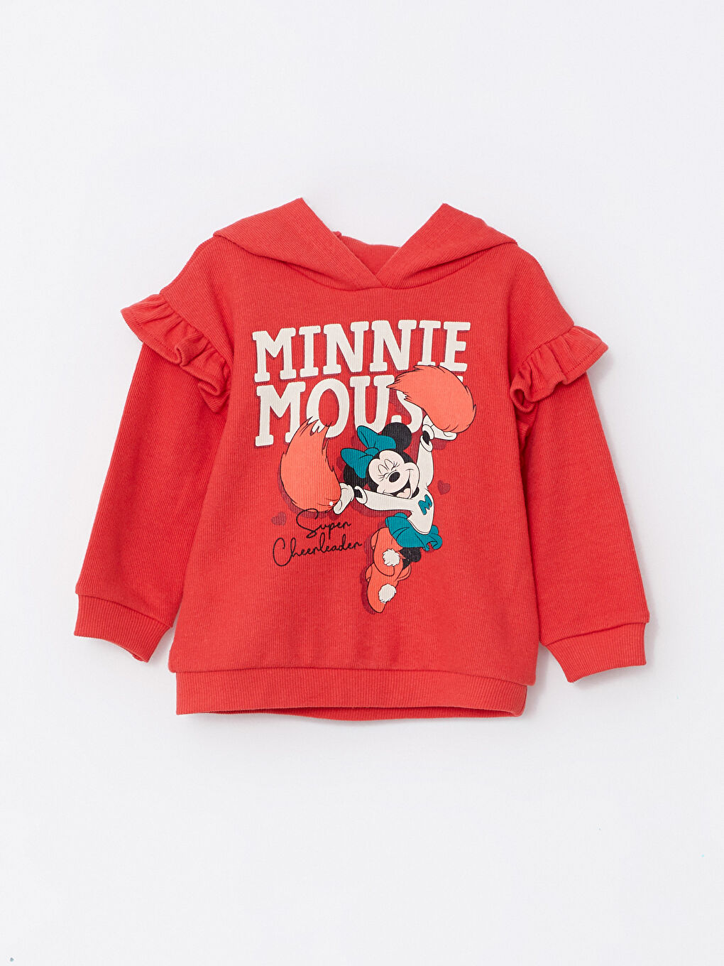 LCW baby Mat Kırmızı Uzun Kollu Minnie Mouse Baskılı Kız Bebek Hoodie