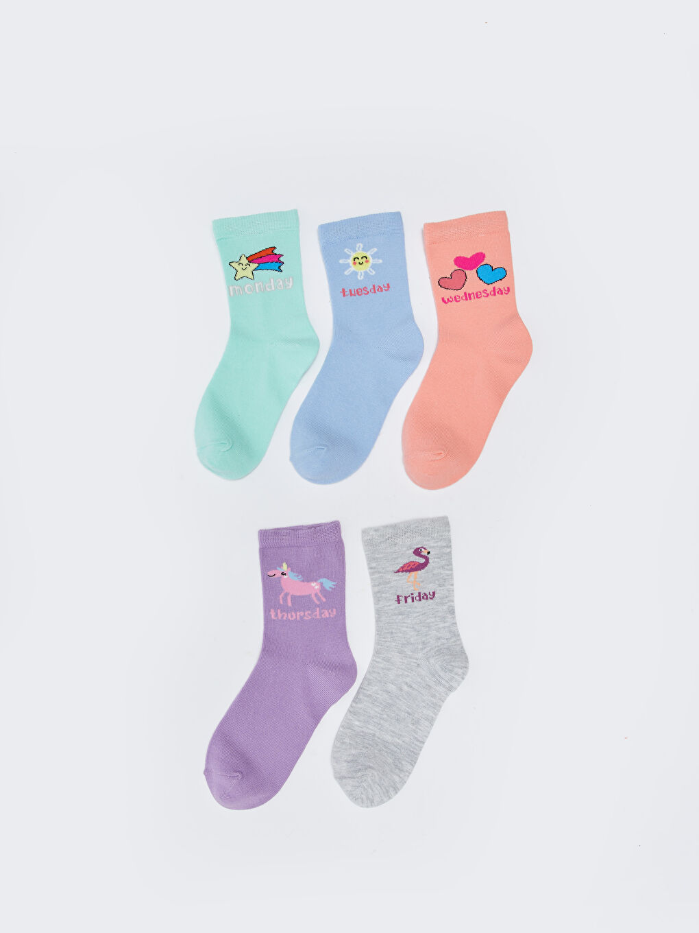 Turkuaz Desenli Kız Çocuk Soket Çorap 5'li