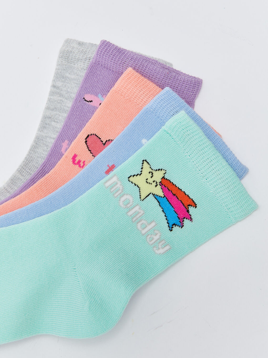 Turkuaz Desenli Kız Çocuk Soket Çorap 5'li-2