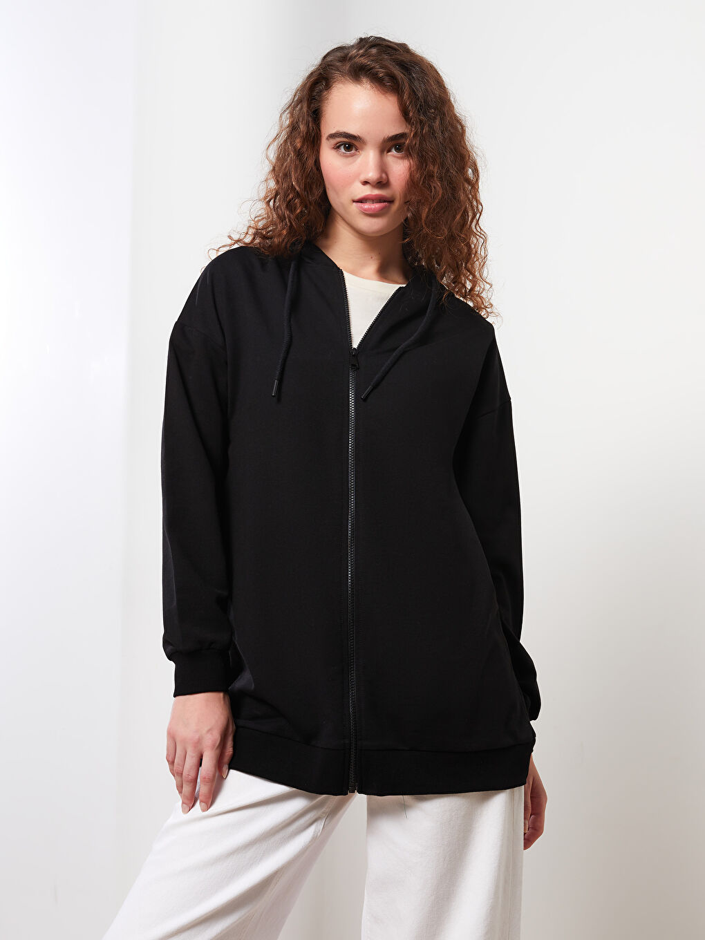 Hooded Plain Long Sleeve Women's Sports Cardigan
