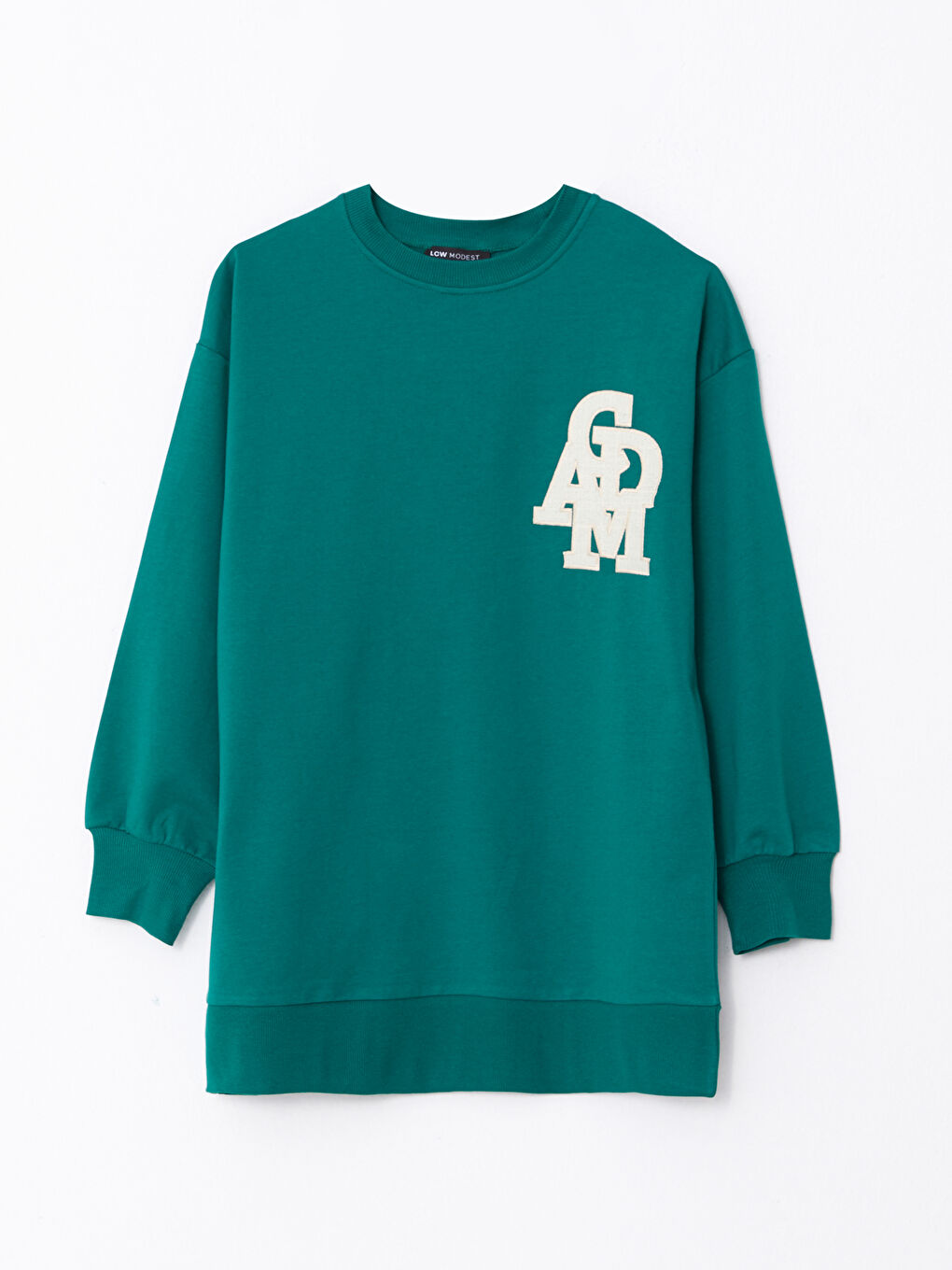 Yeşil Bisiklet Yaka Baskılı Uzun Kollu Oversize Kadın Sweatshirt Tunik-5