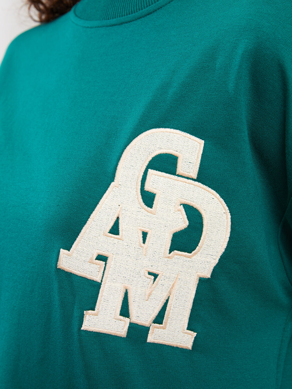 Yeşil Bisiklet Yaka Baskılı Uzun Kollu Oversize Kadın Sweatshirt Tunik-3