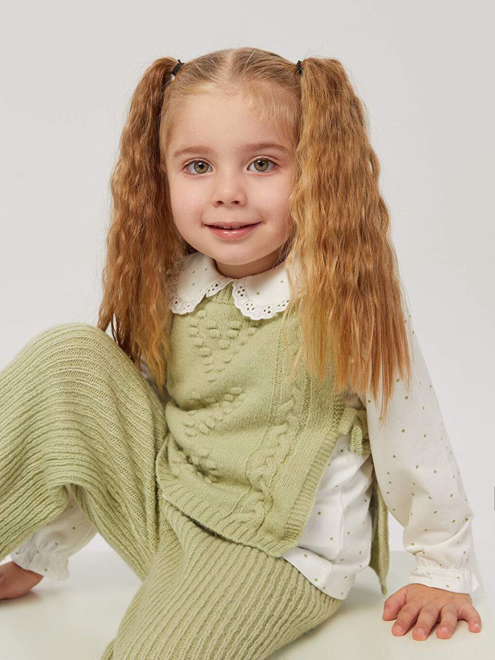 Yeşil Bebe Yaka Uzun Kollu Kız Bebek 3'lü Takım-2