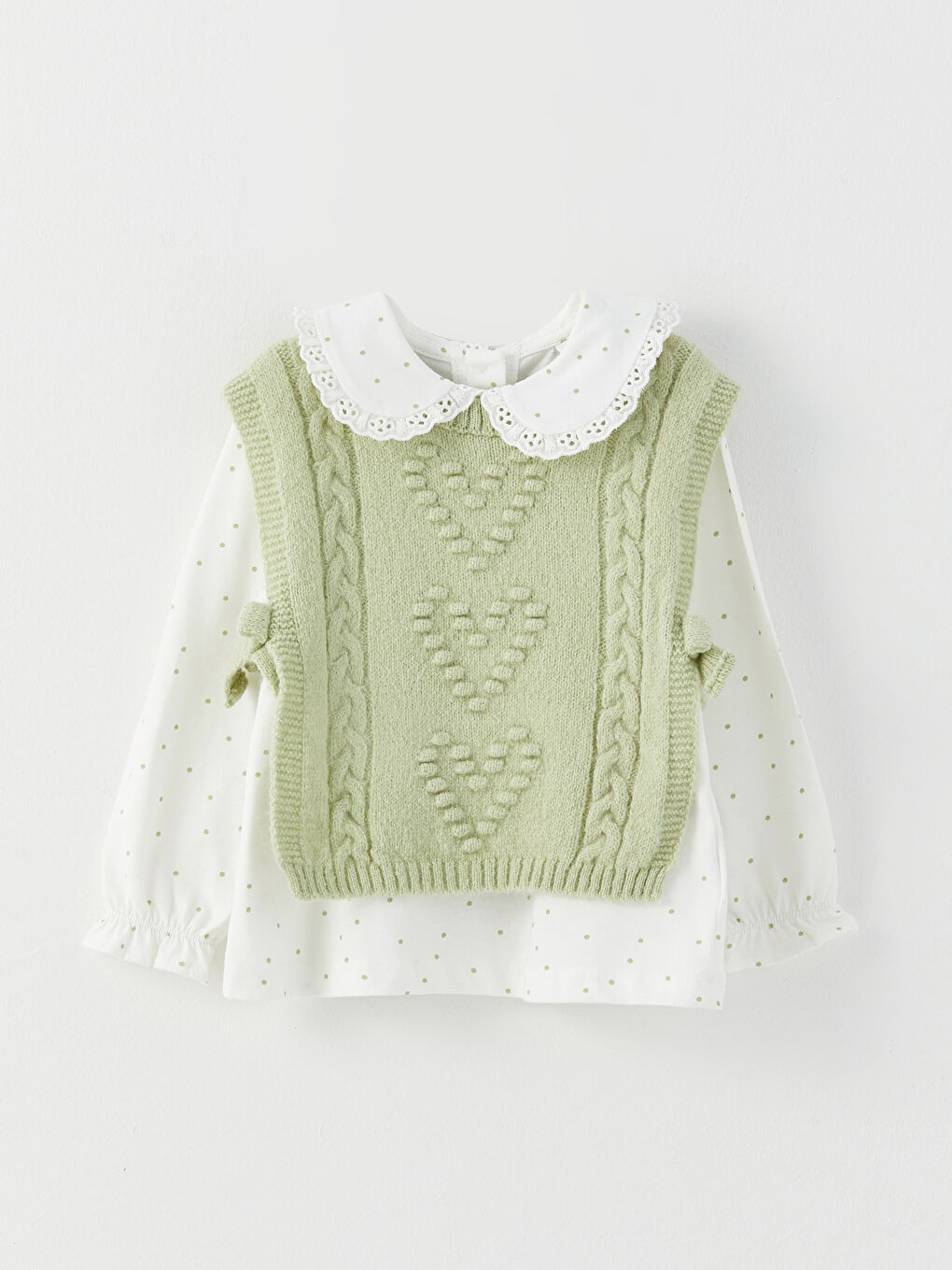 Yeşil Bebe Yaka Uzun Kollu Kız Bebek 3'lü Takım-4