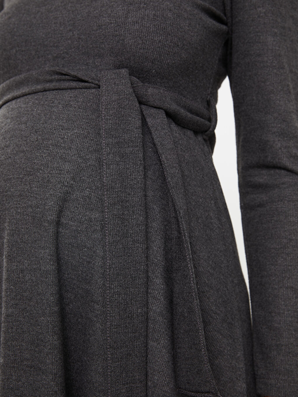 Antrasit Bisiklet Yaka Düz Uzun Kollu Elbise-6