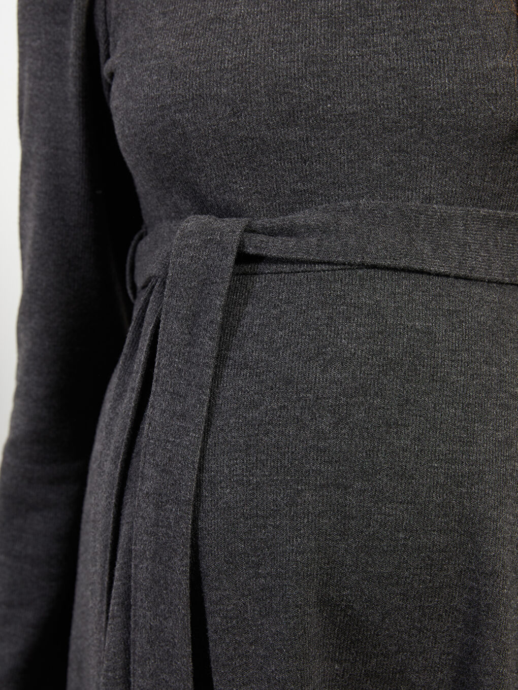 Antrasit Bisiklet Yaka Düz Uzun Kollu Elbise-7