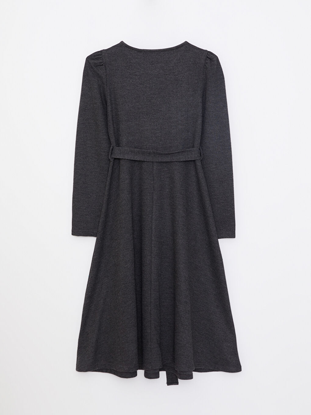 Antrasit Bisiklet Yaka Düz Uzun Kollu Elbise-11