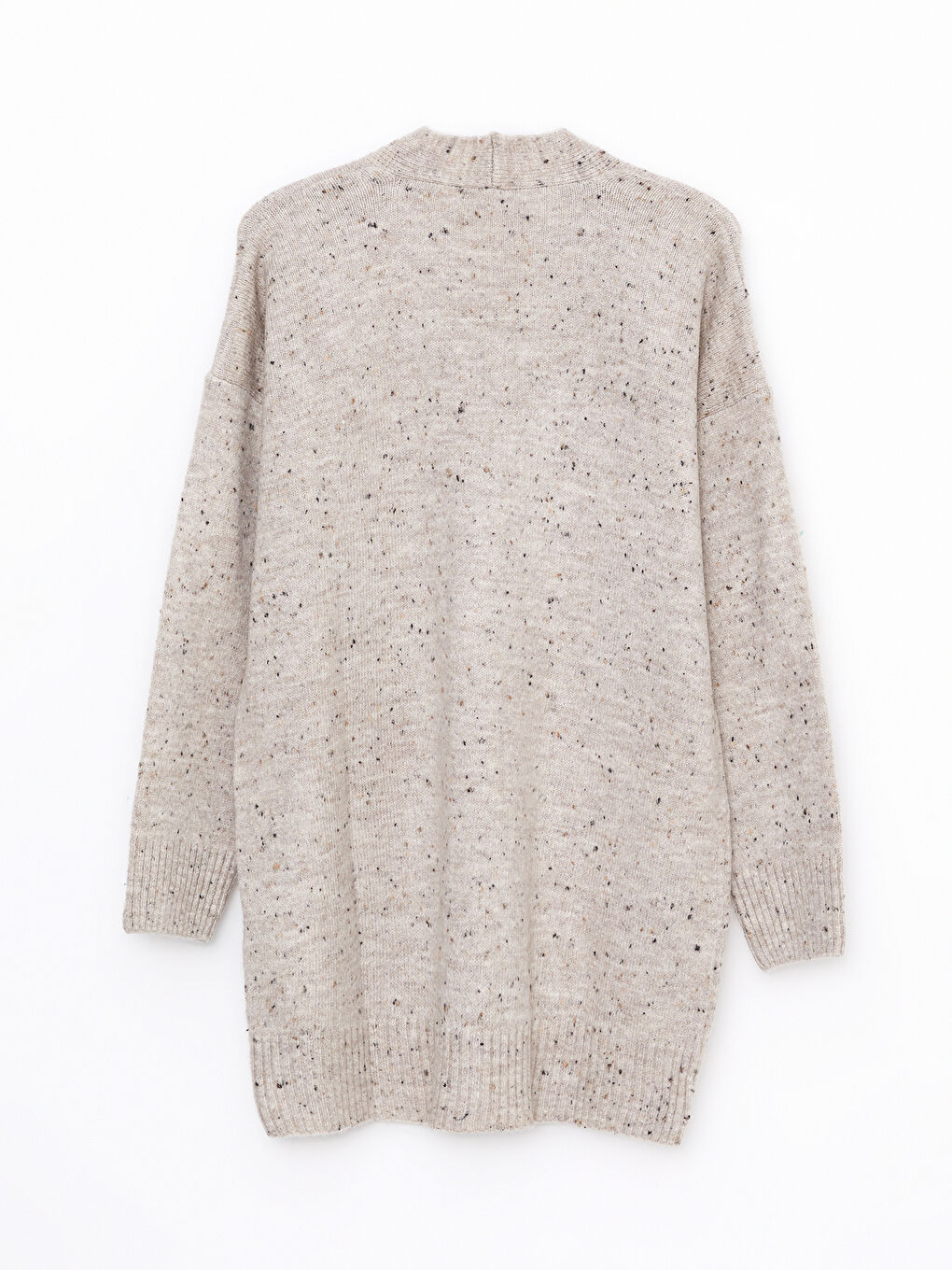 Bej V Yaka Desenli Kadın Triko Hırka-6